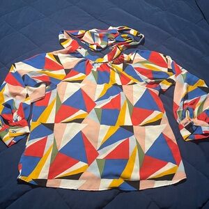 NY&Co Geometric-Print Bow-Neck Blouse